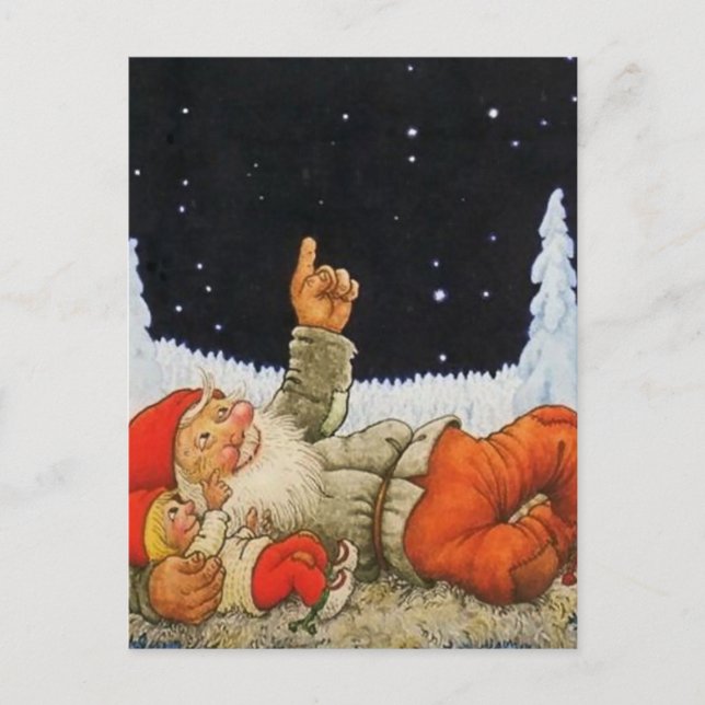 Postal “Bajo las estrellas” Gnomos de Jenny Nystrom (Anverso)
