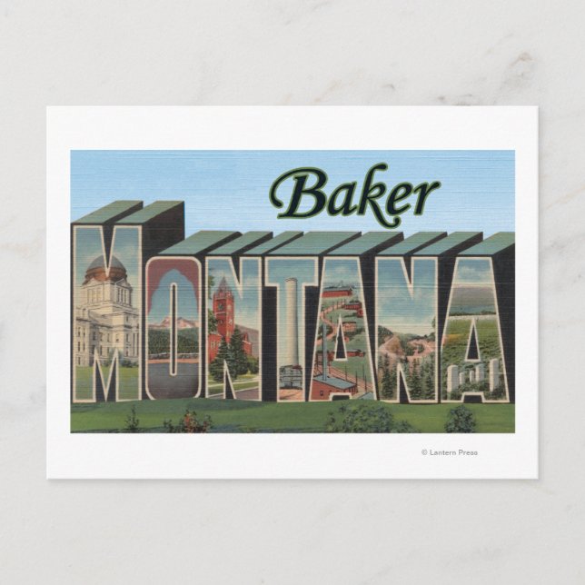 Postal Baker, MontanaEscenas de letras grandesBaker, MT (Anverso)