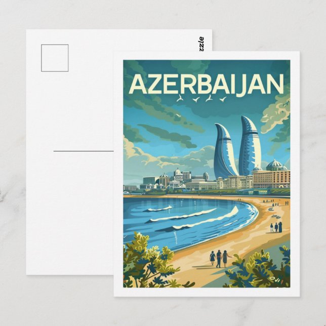Postal Bakú Azerbaiyán: Lugar de viaje famoso (Anverso / Reverso)