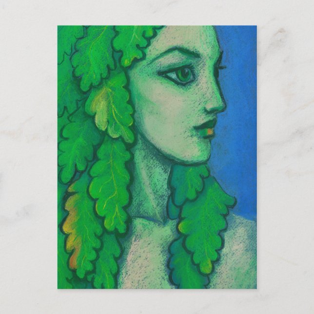 Postal Balanis, dryad, hojas verdes, diosa forestal, arte (Anverso)