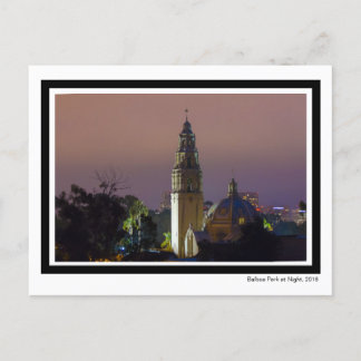 Postal Balboa Park en la arquitectura de la torre nocturn