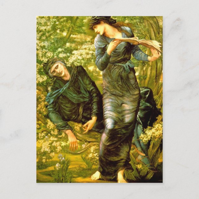 Postal Balbuceo de Merlin ~ Burne-Jones 1874 Pintura (Anverso)
