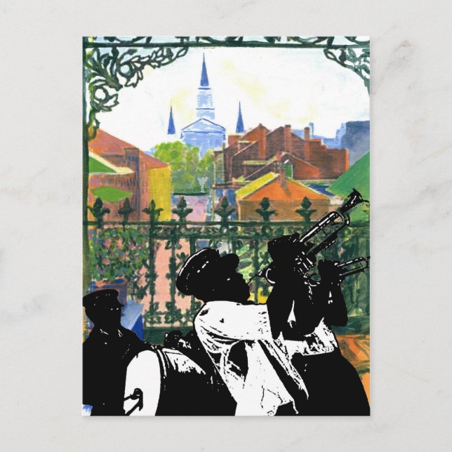 Postal Balcón del barrio francés, estudio de Fig Street (Anverso)