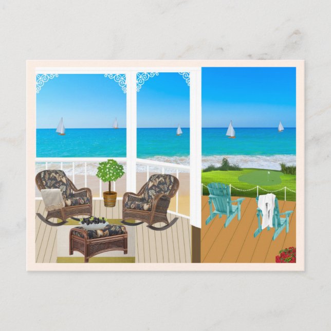 Postal Balcón y Playa y Mar (Anverso)