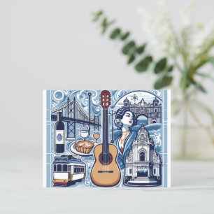 Postal Baldosa azul sobre Lisboa y cultura portuguesa