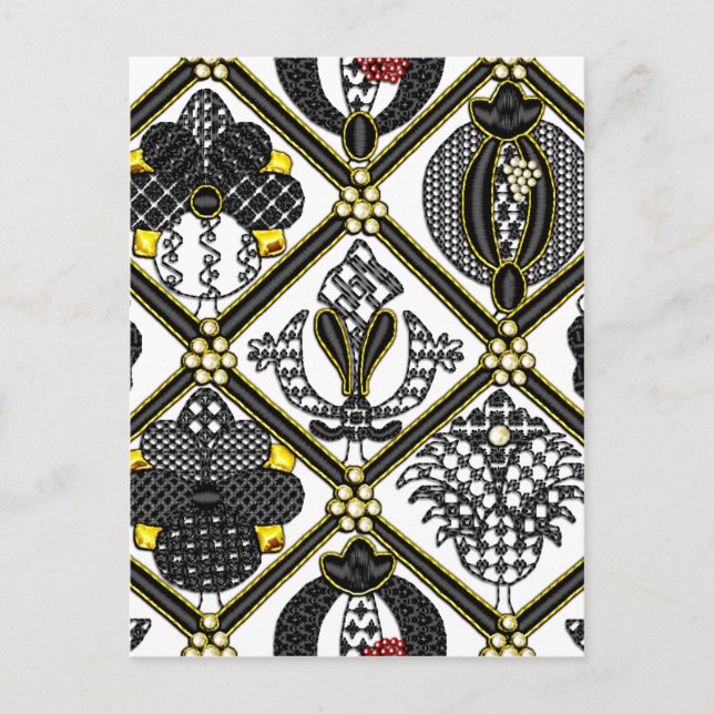 Postal baldosa de Blackwork isabelino (Anverso)