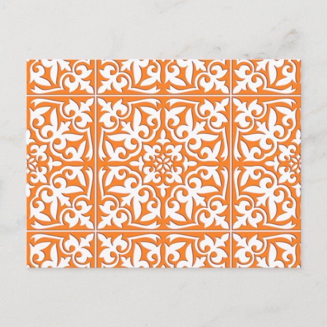 Postal Baldosa marroquí - naranja de coral y blanco (Anverso)