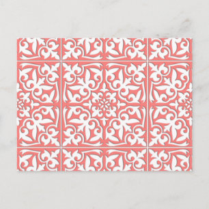 Postal Baldosa marroquí - rosa coral y blanco