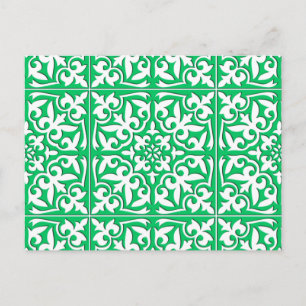 Postal Baldosa marroquí - verde jade y blanco
