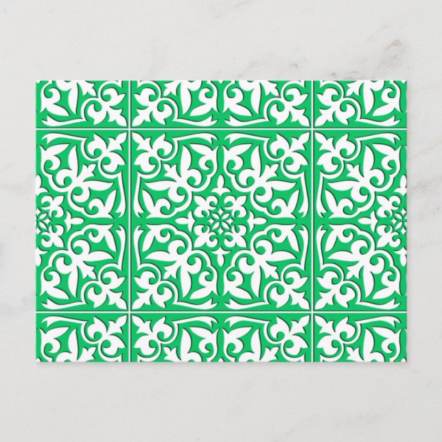 Postal Baldosa marroquí - verde jade y blanco (Anverso)