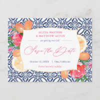 Baldosas Blancas Azules Boda De Citrus Rosa Salven