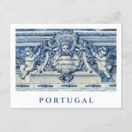 Postal Baldosas de pared azules y blancas de Portugal con