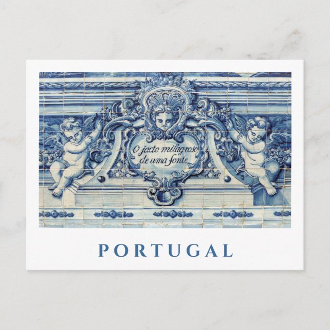 Postal Baldosas de pared azules y blancas de Portugal con (Anverso)