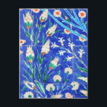 Postal Baldosas florales de Turquía<br><div class="desc">Tradicional para el diseño floral de Turquía otomana en colores azules con algunos elementos rojos. Foto de estos mosaicos antiguos fue tomada en Estambul,  Turquía.</div>