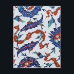 Postal Baldosas florales de Turquía<br><div class="desc">Tradicional para el diseño floral de Turquía otomana en colores azules con algunos elementos rojos. Foto de estos mosaicos antiguos fue tomada en Estambul,  Turquía.</div>