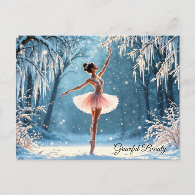 Postal Balerina de nieve mágica arte de poise de invierno (Anverso)