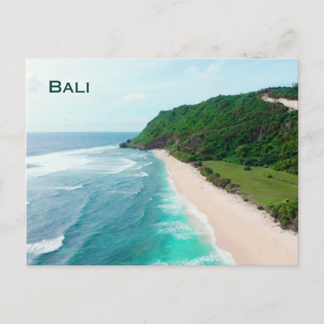 Postal Bali, Indonesia, hermosa playa de arena blanca (Anverso)