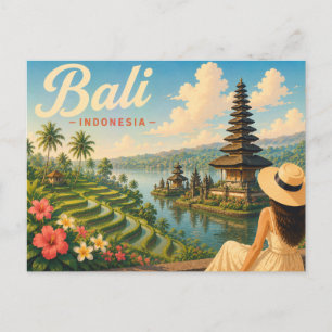 Postal Bali, Indonesia - La dama del sombrero viaja