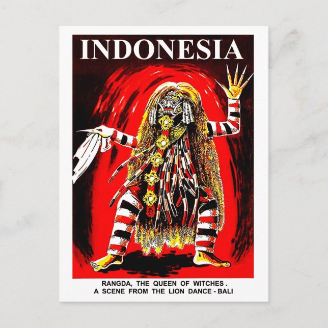 Postal Bali, Indonesia. Rangda, la reina de las brujas. (Anverso)