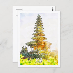 Postal Bali Indonesia Travel Place Watercolor