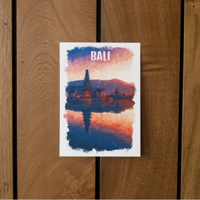 Postal Bali Indonesia Ulun Danu Beratan Watercolor (Bali Indonesia Travel watercolor postcard)