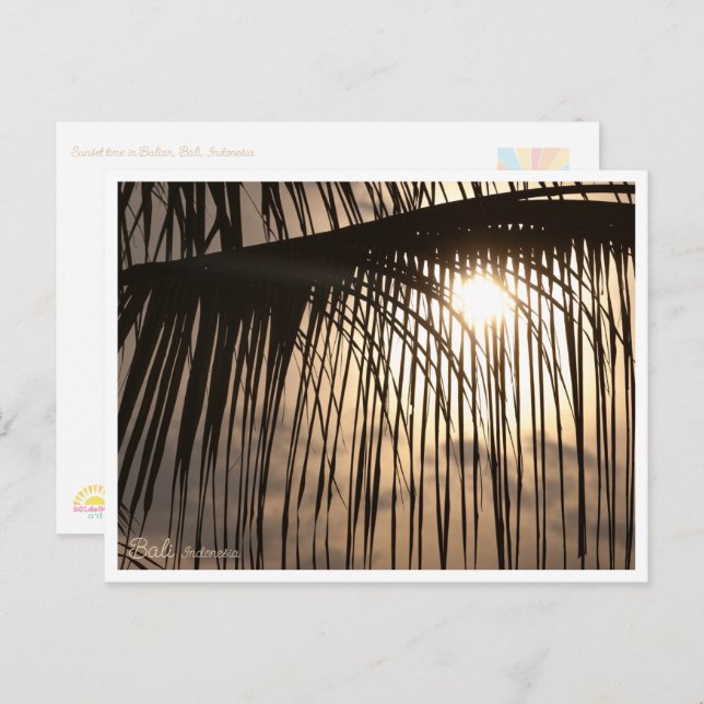 Postal Bali Sunset Palm Leaf – Travel Postcard (Anverso / Reverso)