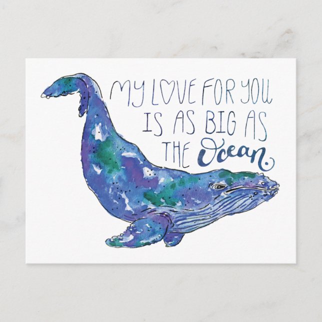 Postal Ballena acuarela - Amor tan grande como el océano (Anverso)