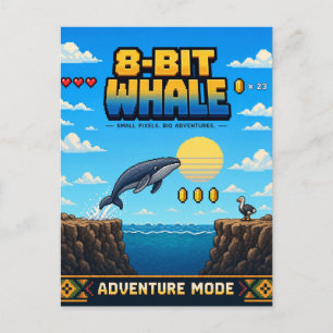 Postal Ballena, Arte de Pixel Retro de 8 Bits