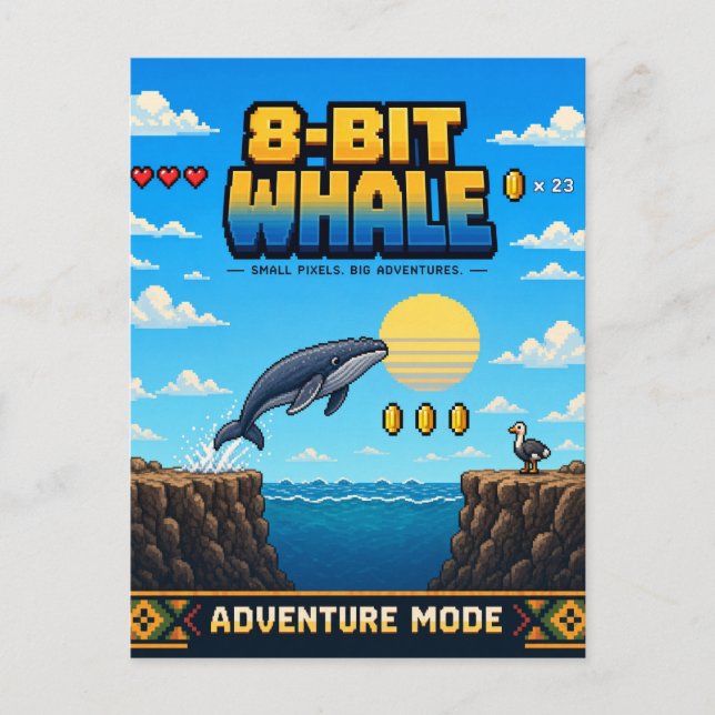 Postal Ballena, Arte de Pixel Retro de 8 Bits (Anverso)