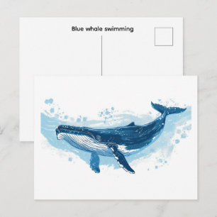 Postal Ballena azul mamífero nadando  Pequeño