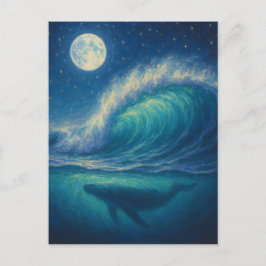 Postal Ballena bajo ola iluminada por la luna - Estilo de