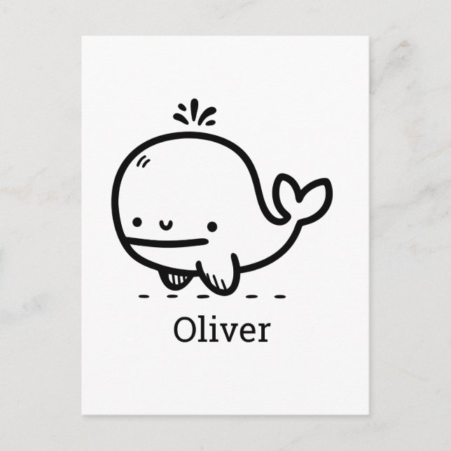 Postal Ballena bebé adorable - Kawaii Sea Creature Line A (Anverso)