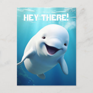 Postal Ballena Beluga Caricatura Azul Verde Océano Ártico
