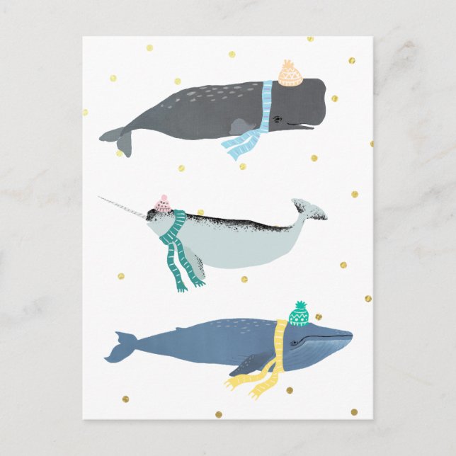 Postal Ballena Cute escarba Ilustracion de Navidades de i (Anverso)