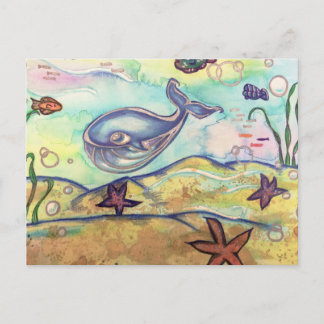 Postal Ballena de color de agua Pastel
