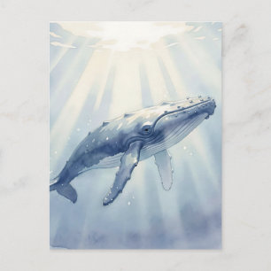 Postal Ballena jorobada acuarela océano