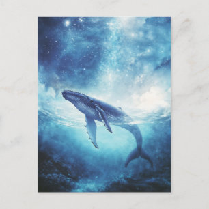 Postal Ballena Jorobada Nadando en el Océano de la Galaxi
