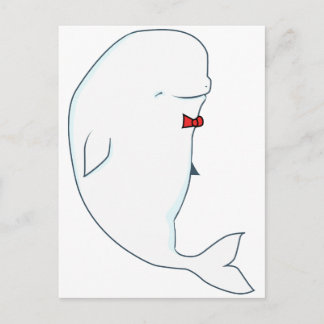 Postal ballena kawaii beluga con corbata roja