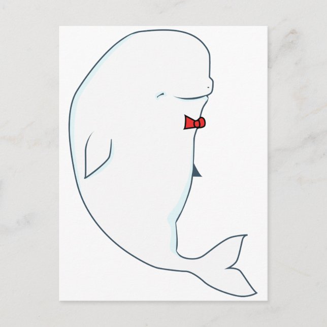 Postal ballena kawaii beluga con corbata roja (Anverso)
