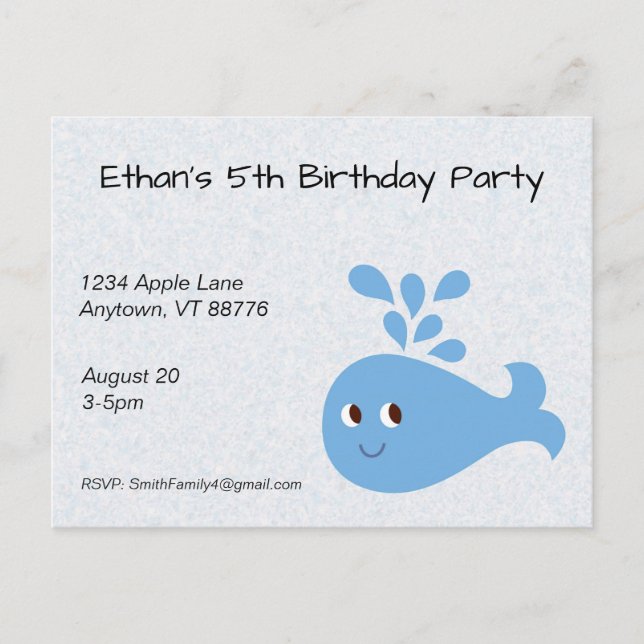 Postal Ballena linda con Personalizado Spout Cumpleaños (Anverso)