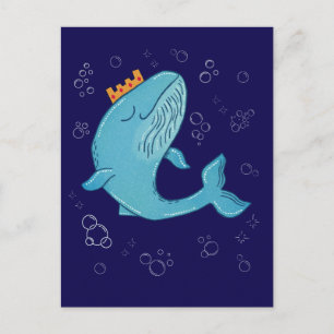 Postal Ballena Rey con Corona   Arte Popular Oceánico Cap