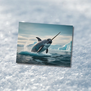 Postal Ballena unicornio saltando fuera del agua