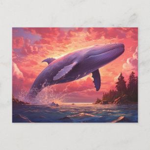 Postal Ballenas en el cielo pastel Pequeña