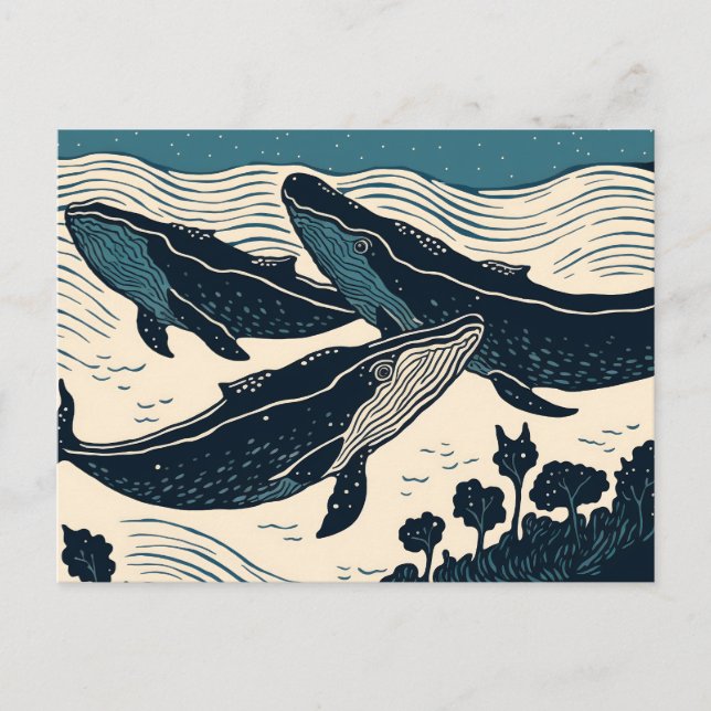 Postal Ballenas Mar Océano Nueva Escocia Viajes Campament (Anverso)