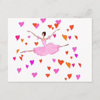 Postal Ballerina bailando en corazones coloridos