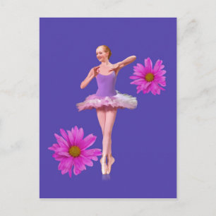 Postal Ballerina con daisies rosados