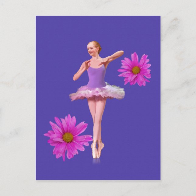 Postal Ballerina con daisies rosados (Anverso)