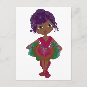 Postal Ballerina Cuta en Arte Tutu Rojo y Verde