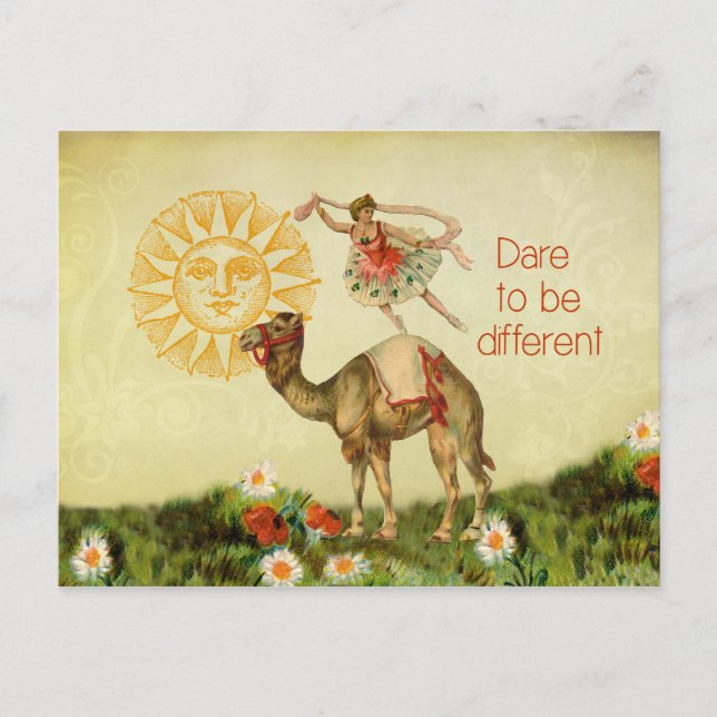 Postal Ballerina de época, flores y collage de camellos (Anverso)