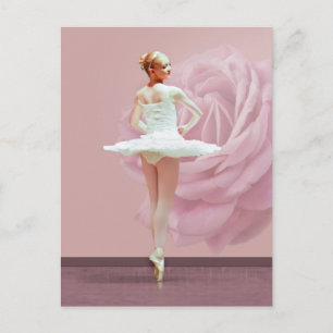 Postal Ballerina en blanco con rosa rosa rosa